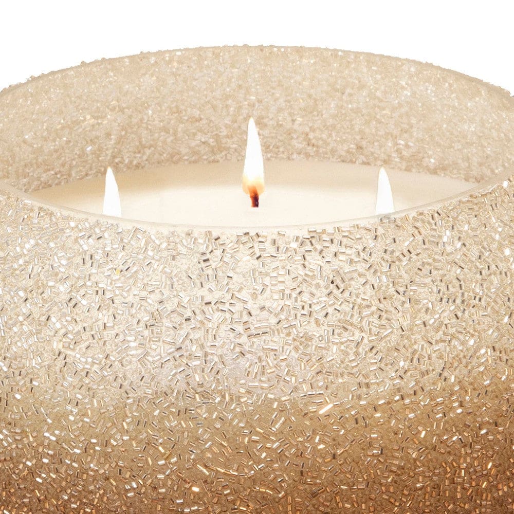 8 Inch Candle With Curved Round Case And Shimmery Details Gold