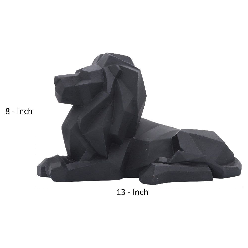 13 Inch Resin Accent Decor With Sitting Lion Design Black
