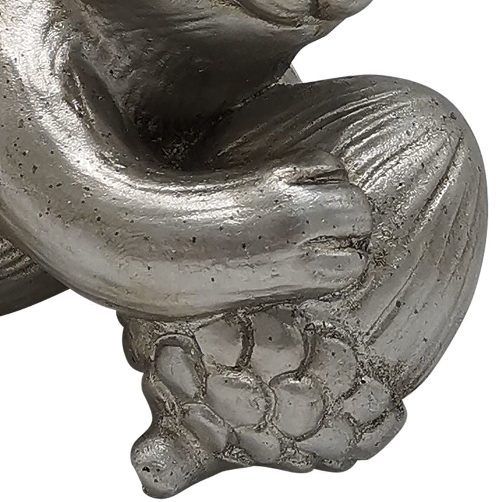 7 Inch Resin Accent Decor With Sitting Squirrel And Acorn Nut Silver