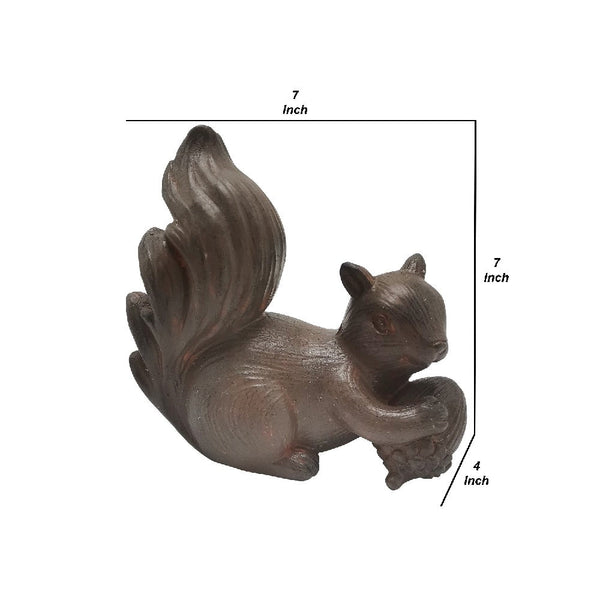 7 Inch Resin Accent Decor With Sitting Squirrel And Acorn Nut Brown