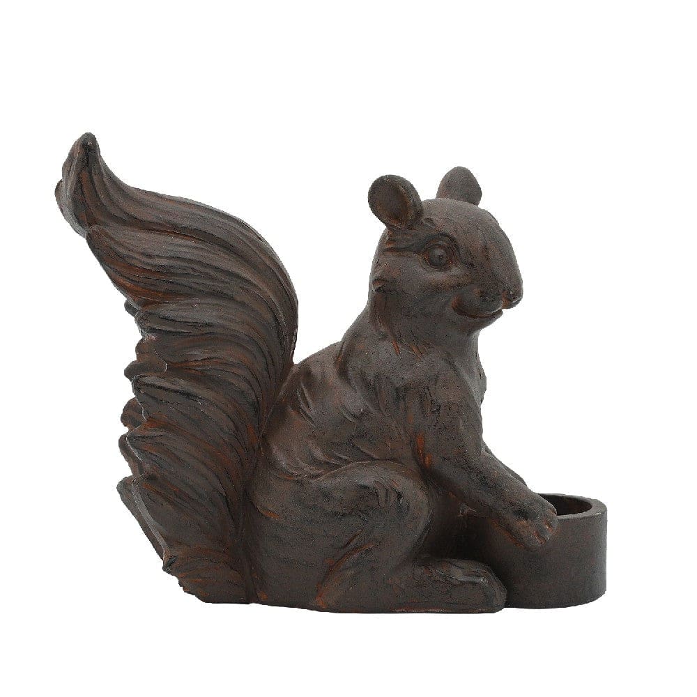 7 Inch Resin Candle Holder With Squirrel Design Brown