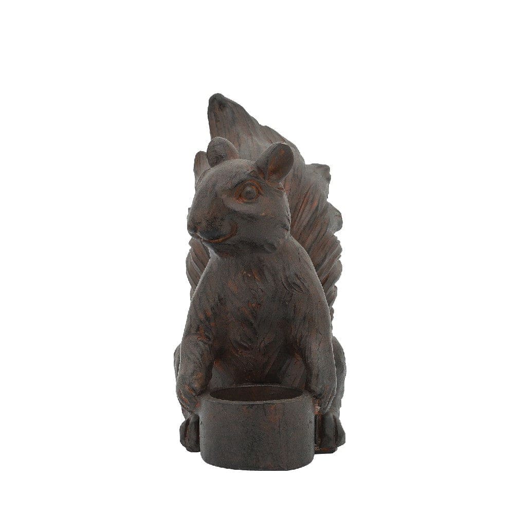 7 Inch Resin Candle Holder With Squirrel Design Brown