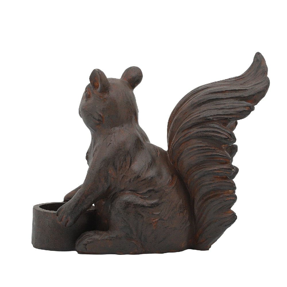 7 Inch Resin Candle Holder With Squirrel Design Brown