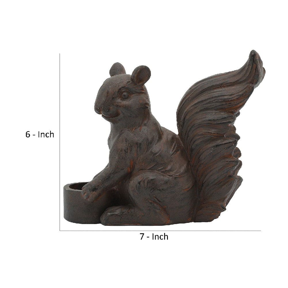 7 Inch Resin Candle Holder With Squirrel Design Brown