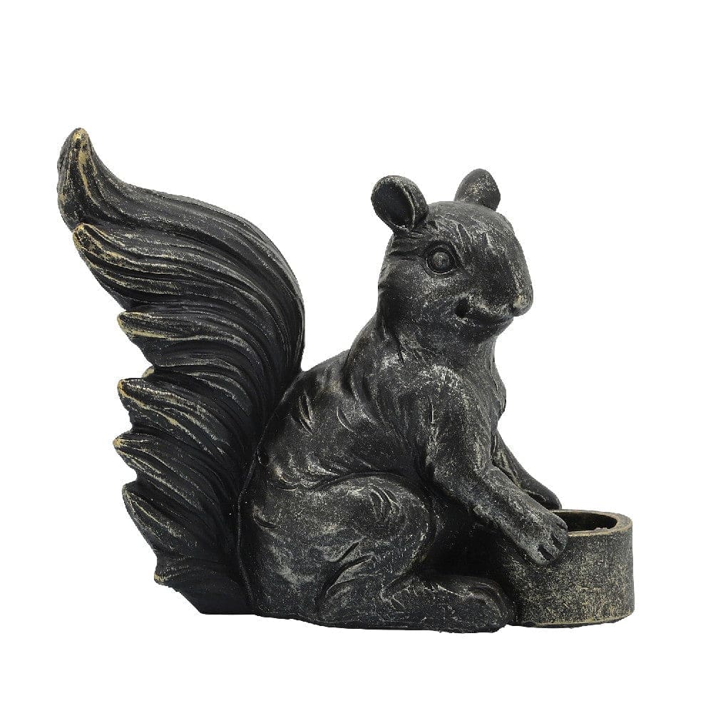 7 Inch Resin Candle Holder With Squirrel Design Black