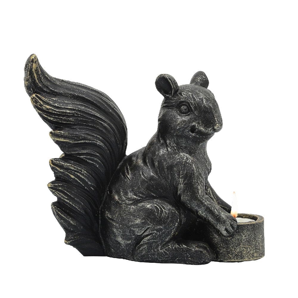7 Inch Resin Candle Holder With Squirrel Design Black
