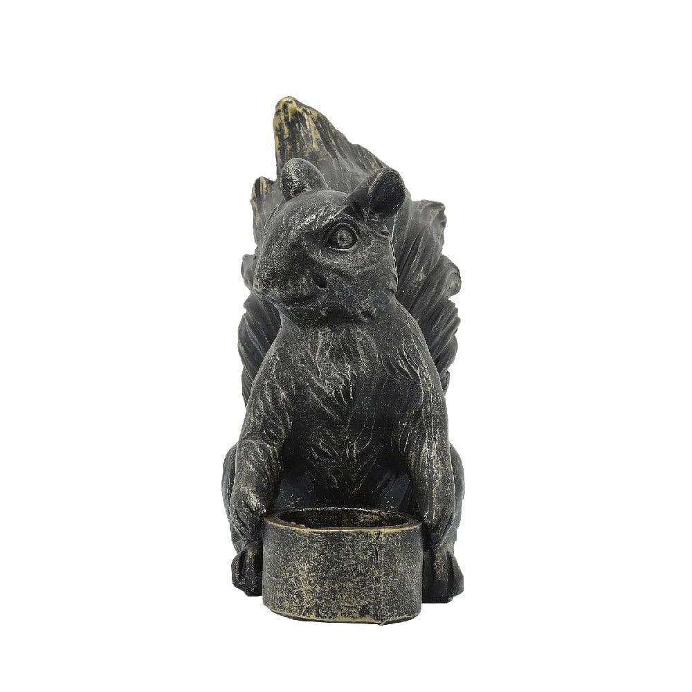 7 Inch Resin Candle Holder With Squirrel Design Black