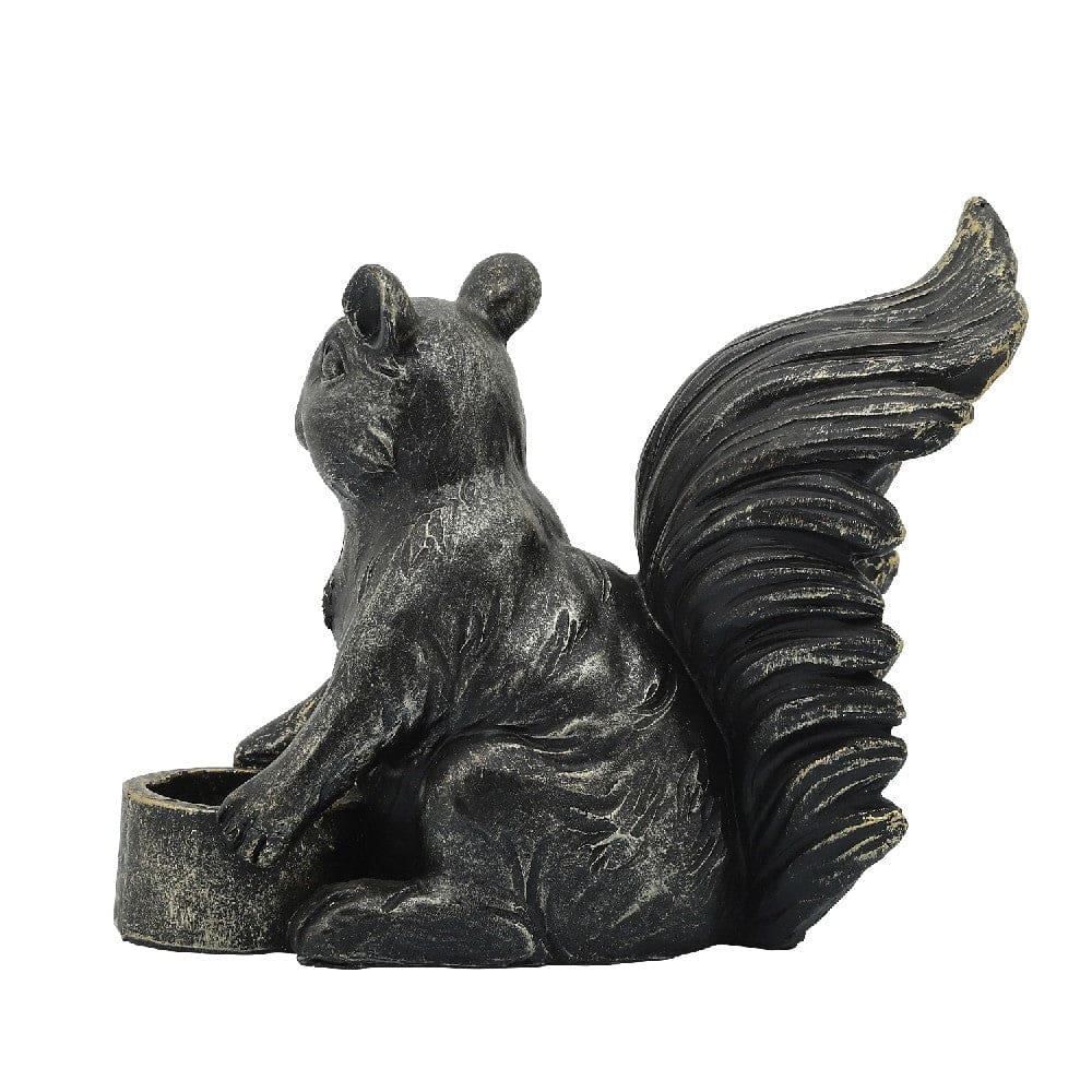 7 Inch Resin Candle Holder With Squirrel Design Black