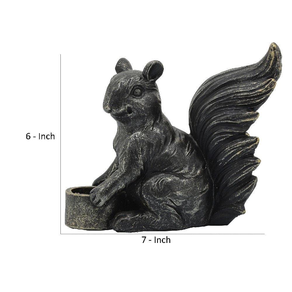 7 Inch Resin Candle Holder With Squirrel Design Black
