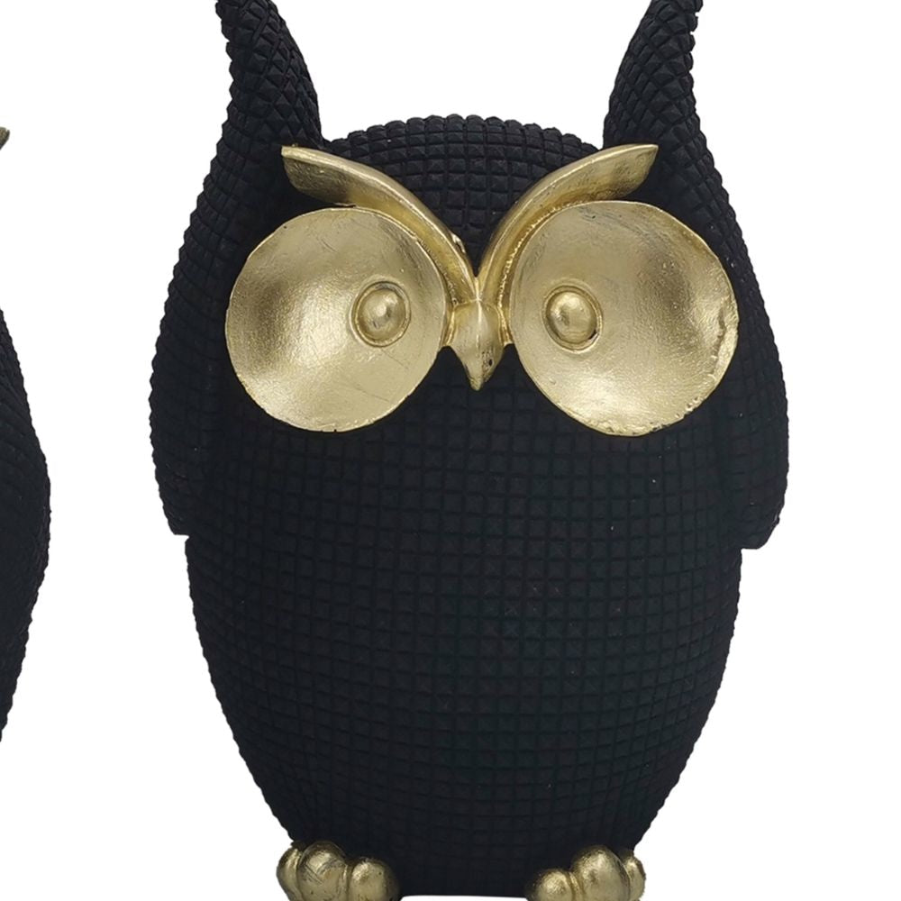 Resin Sitting Owl Accent Decor, See No Evil Owls Set Of 3 Black