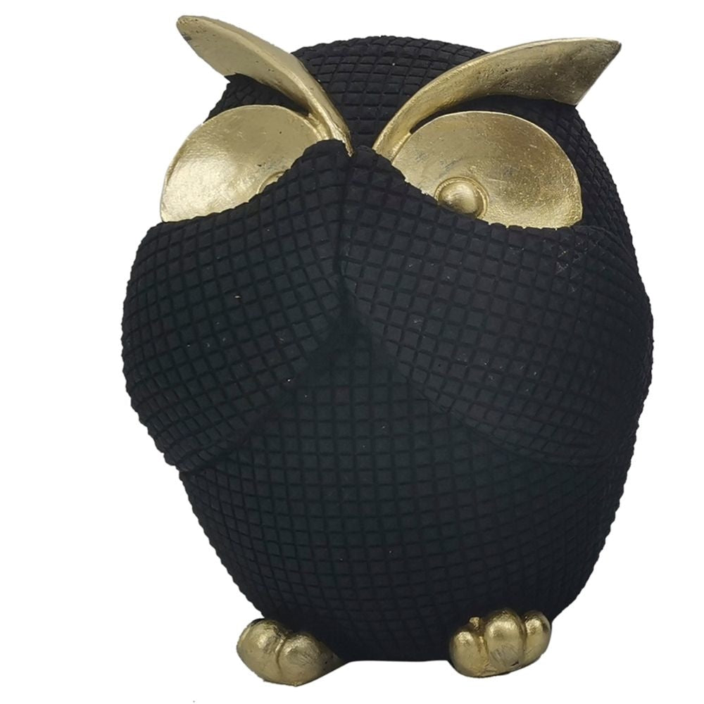 Resin Sitting Owl Accent Decor, See No Evil Owls Set Of 3 Black