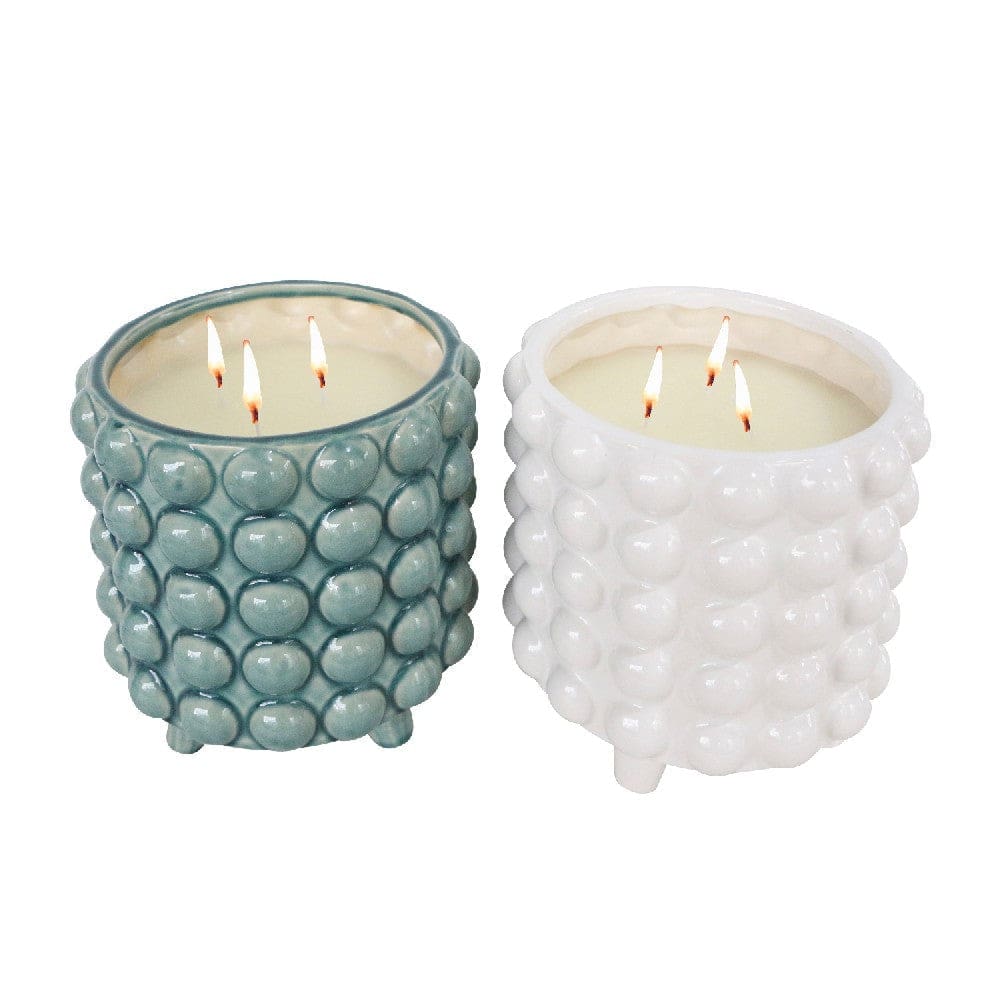 8.5 Inch Citronella Candle With Bubble Pattern Set Of Two Blue And White