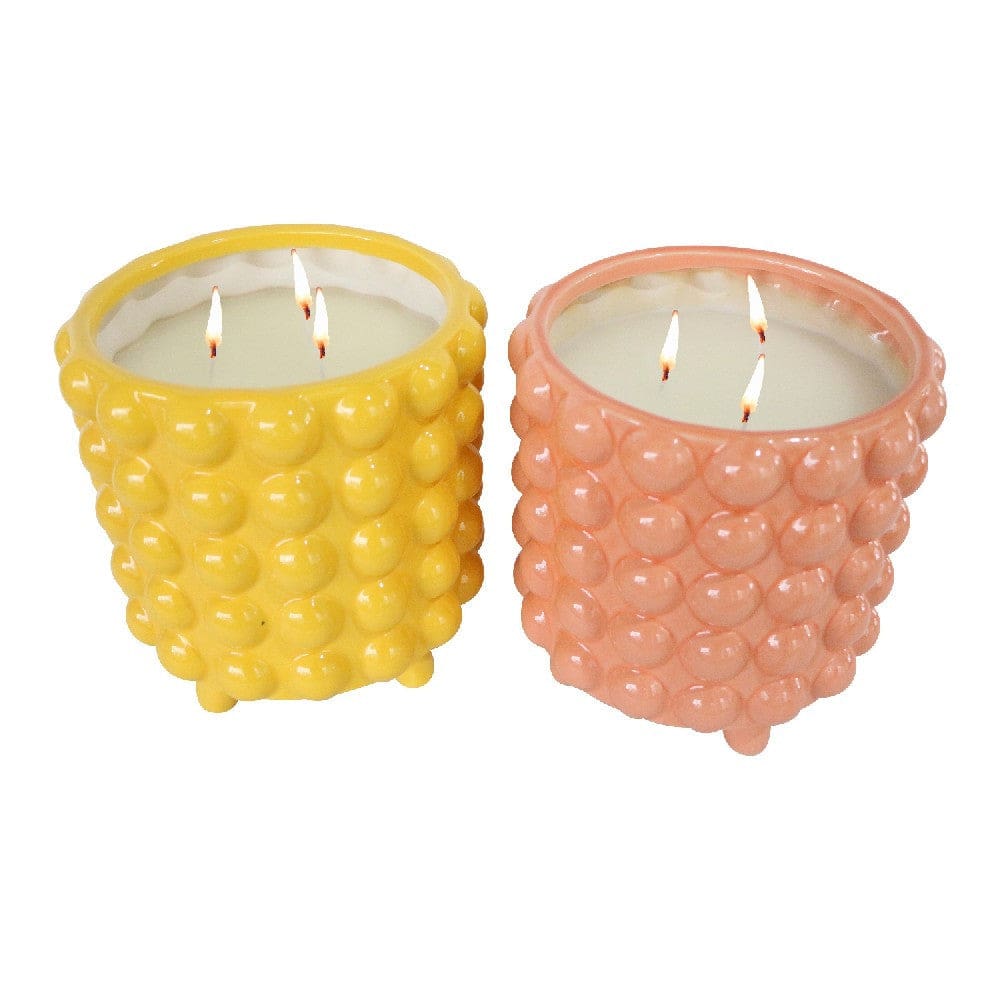 8.5 Inch Citronella Candle With Bubble Pattern Set Of Two yellow And Pink