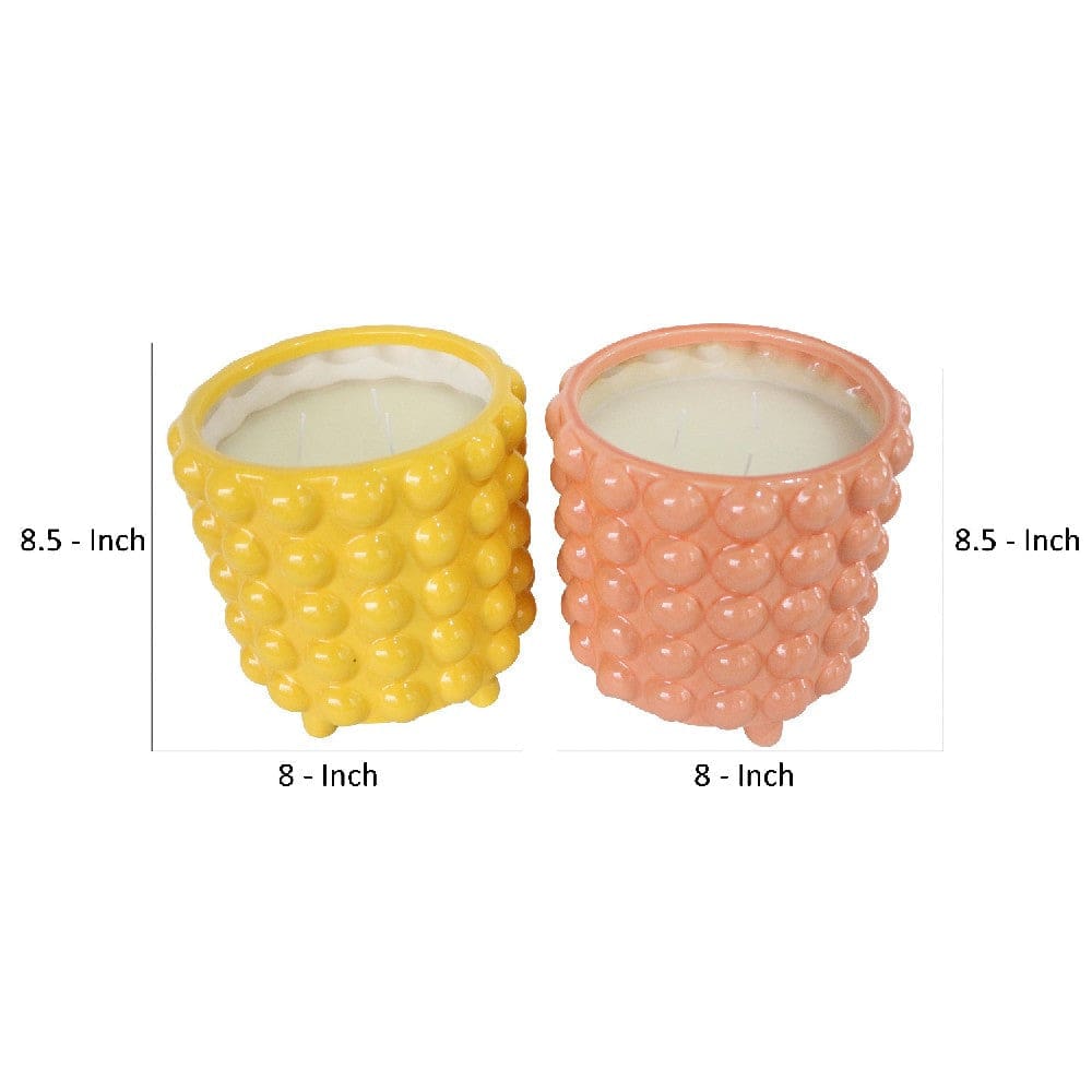 8.5 Inch Citronella Candle With Bubble Pattern Set Of Two yellow And Pink