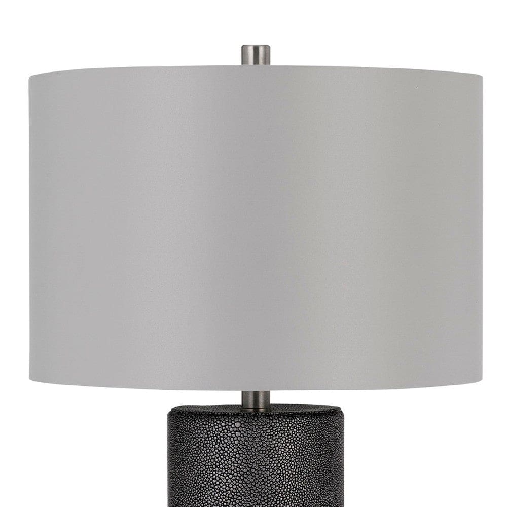 27 Inch Ceramic Table Lamp Faux Leather Wrapped Dimmer Gray