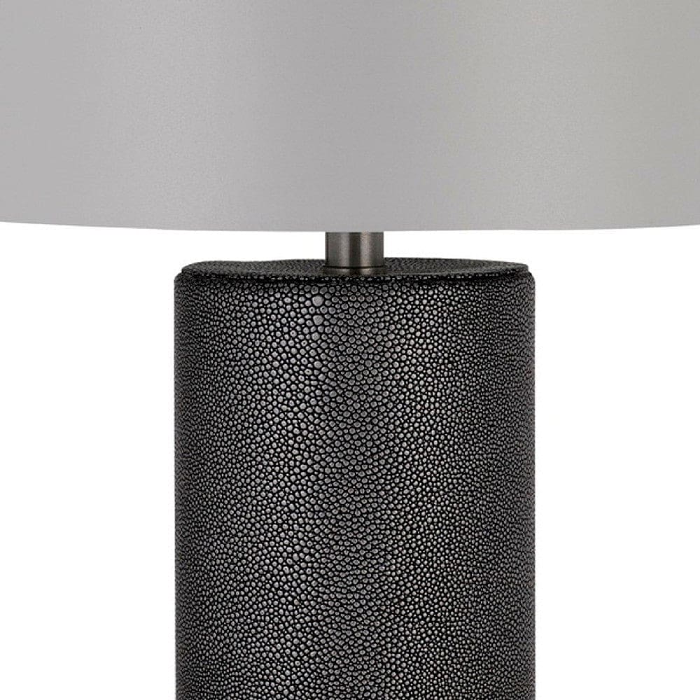 27 Inch Ceramic Table Lamp Faux Leather Wrapped Dimmer Gray