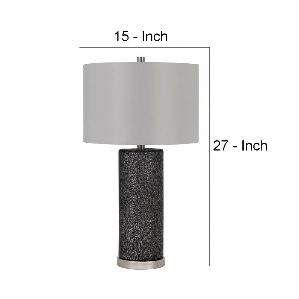 27 Inch Ceramic Table Lamp Faux Leather Wrapped Dimmer Gray