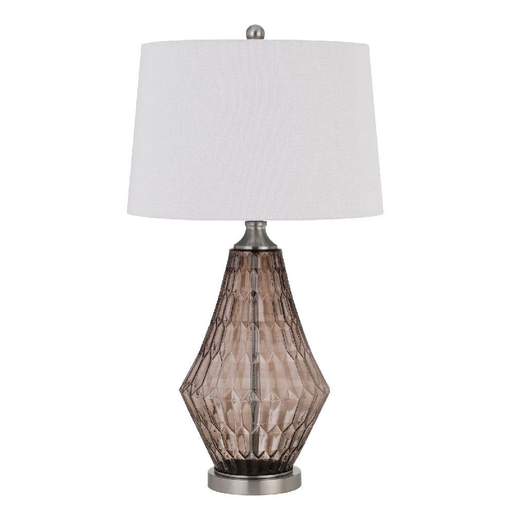 31 Inch Glass Table Lamp with Dimmer Geometric Base Brown