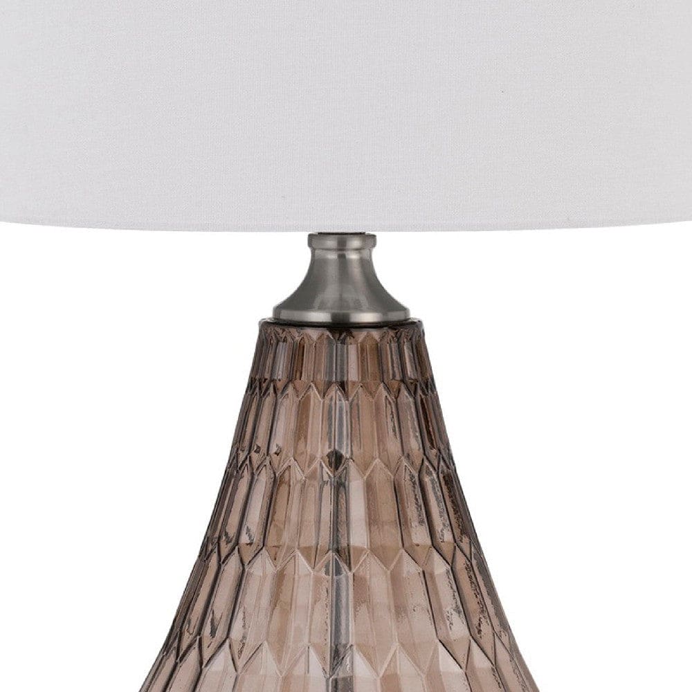 31 Inch Glass Table Lamp with Dimmer Geometric Base Brown