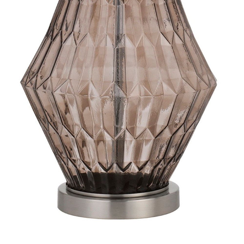 31 Inch Glass Table Lamp with Dimmer Geometric Base Brown