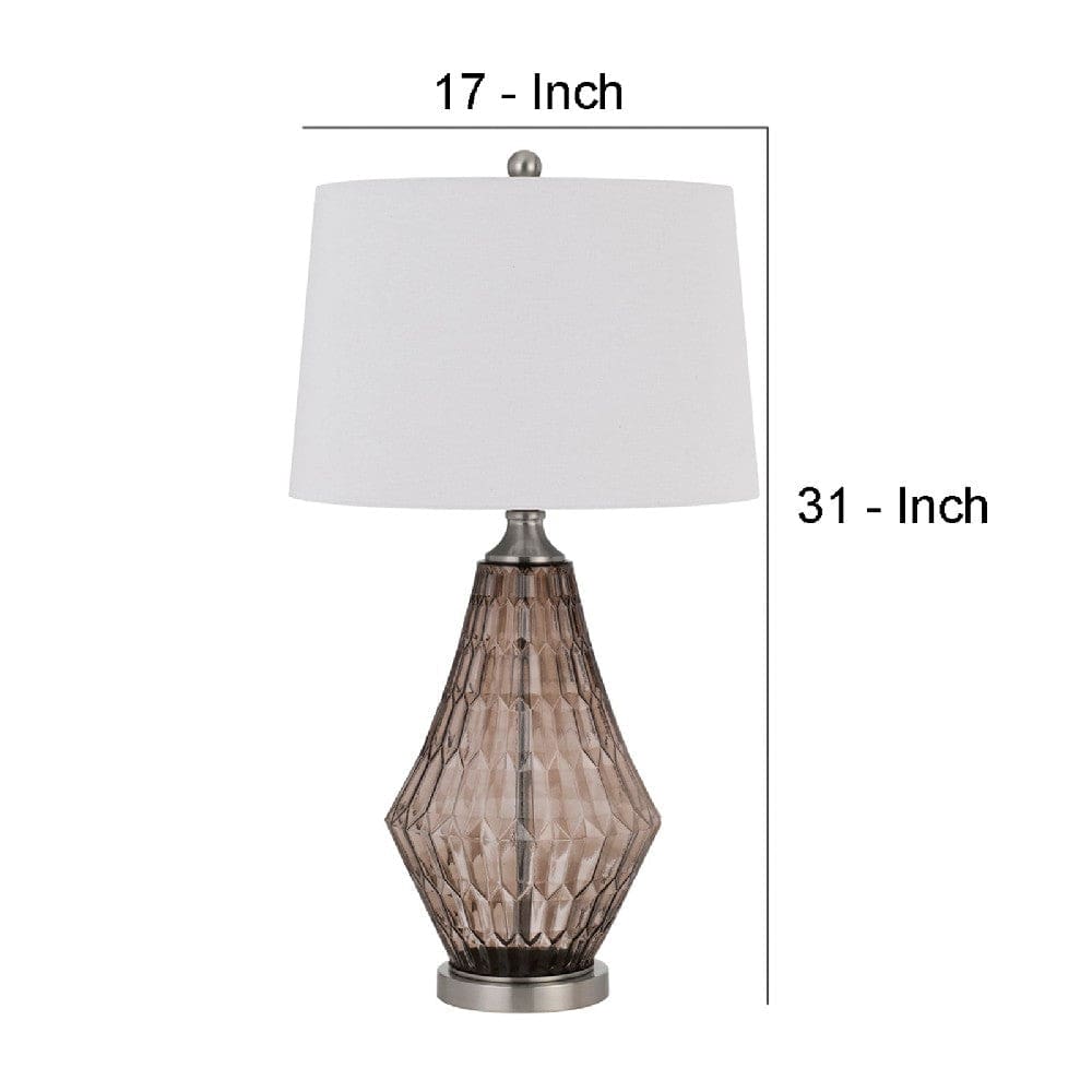 31 Inch Glass Table Lamp with Dimmer Geometric Base Brown