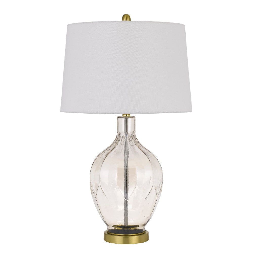 29 Inch Glass Table Lamp with Dimmer Round Clear and Brass