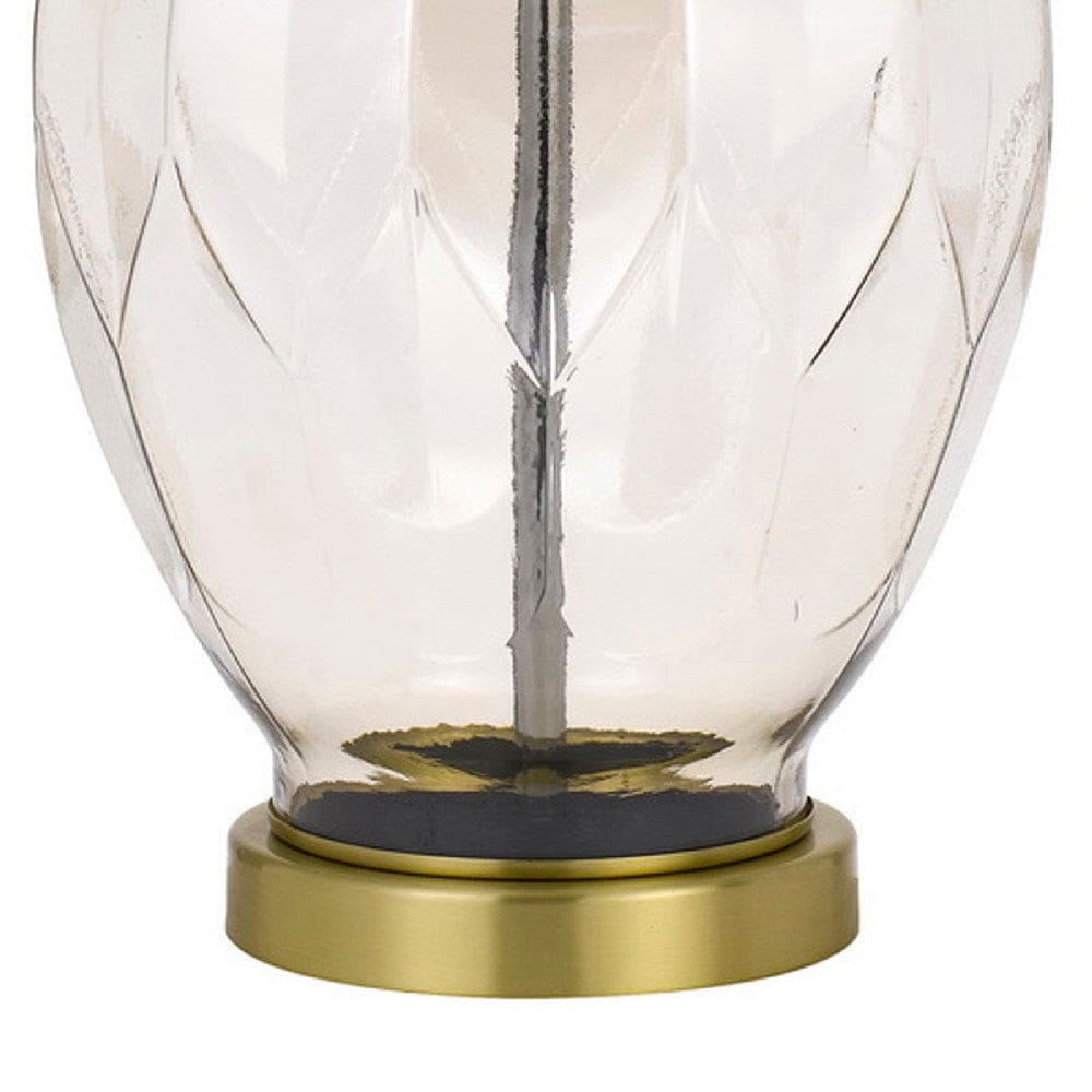 29 Inch Glass Table Lamp with Dimmer Round Clear and Brass