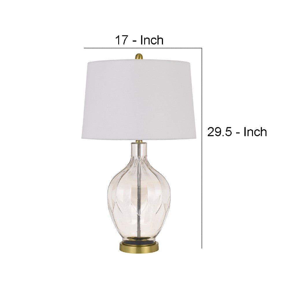 29 Inch Glass Table Lamp with Dimmer Round Clear and Brass