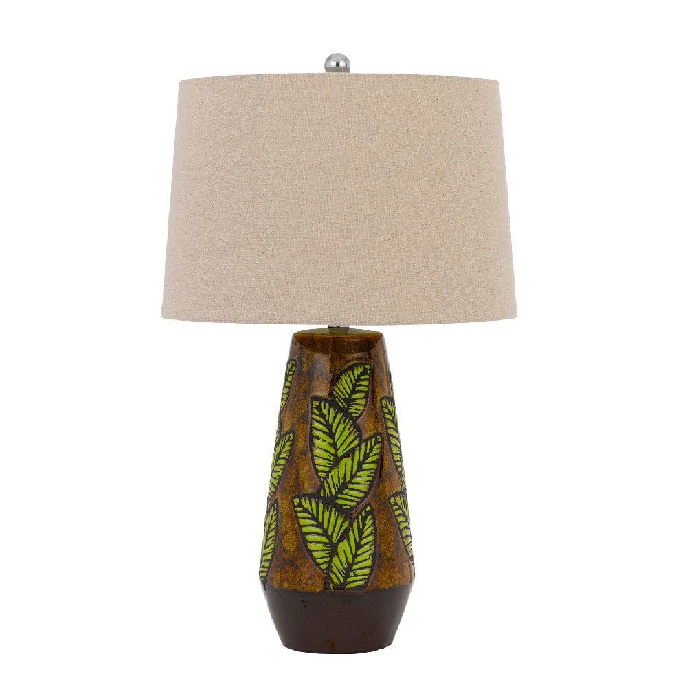 29 Inch Ceramic Table Lamp with Dimmer Leaf Base Brown