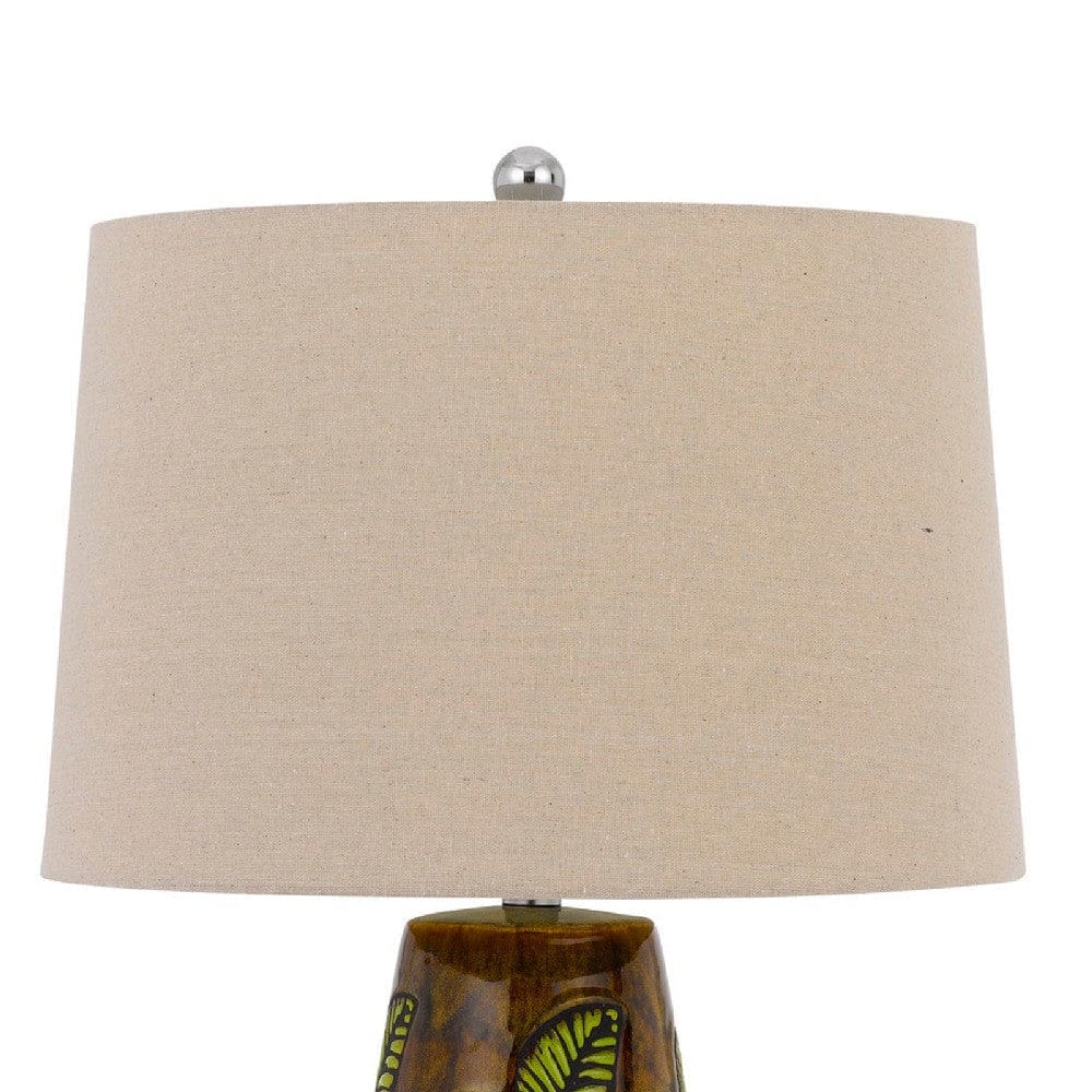 29 Inch Ceramic Table Lamp with Dimmer Leaf Base Brown