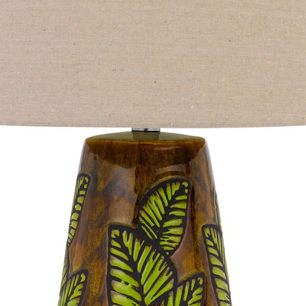 29 Inch Ceramic Table Lamp with Dimmer Leaf Base Brown