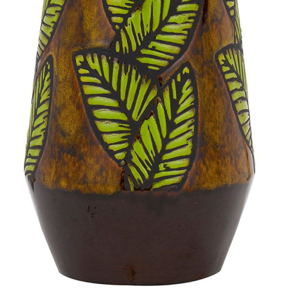 29 Inch Ceramic Table Lamp with Dimmer Leaf Base Brown