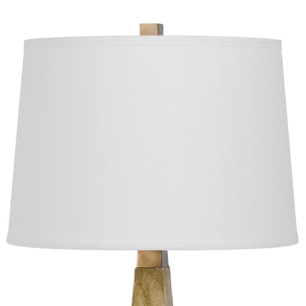28 Inch Resin Pyramid Table Lamp with Dimmer White and Gold