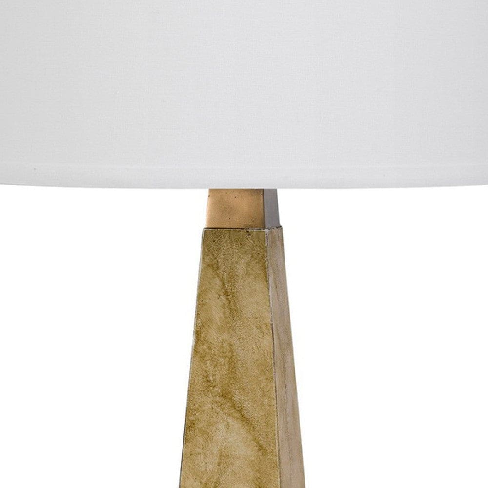 28 Inch Resin Pyramid Table Lamp with Dimmer White and Gold