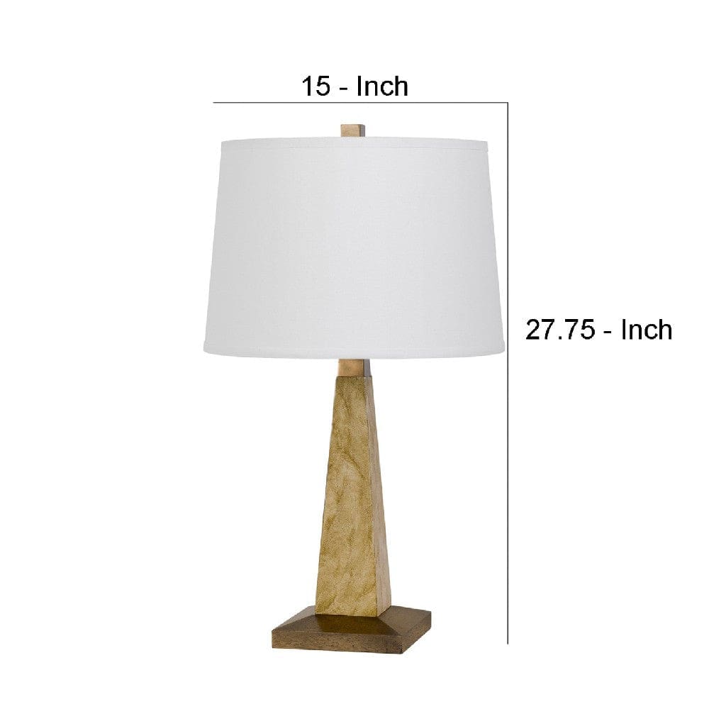 28 Inch Resin Pyramid Table Lamp with Dimmer White and Gold