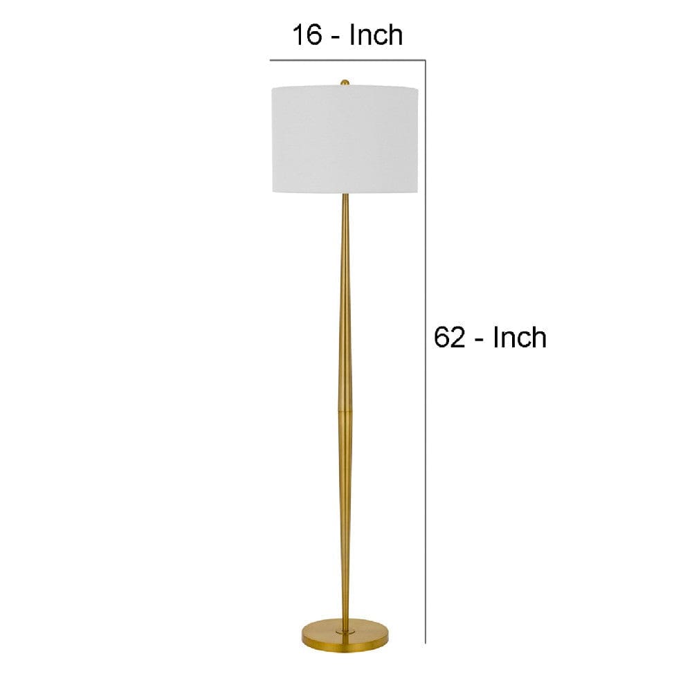 62 Inch Metal Floor Lamp Round Drum Shade Brass Body White