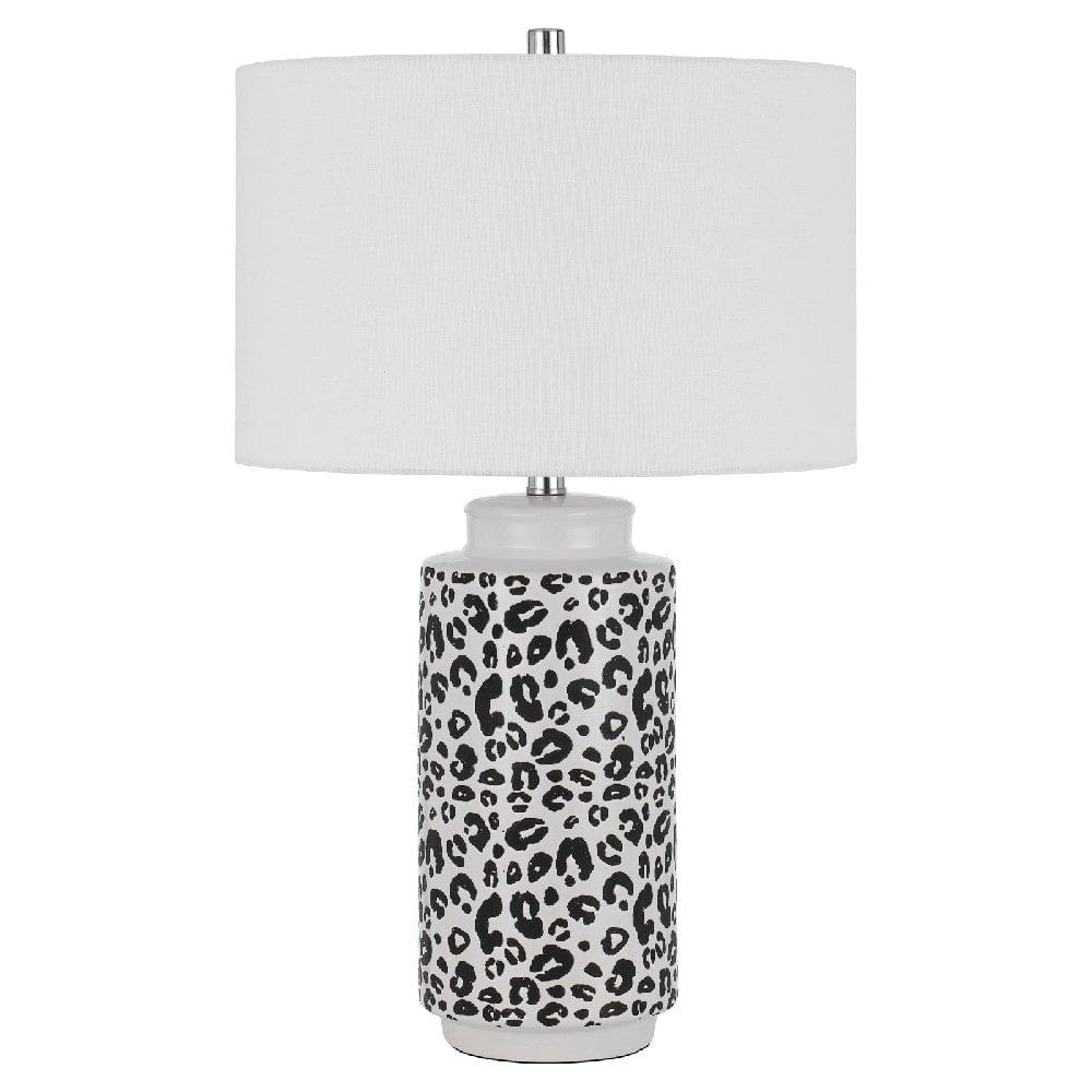 27 Inch Table Lamp with Dimmer Black and White Leopard Print