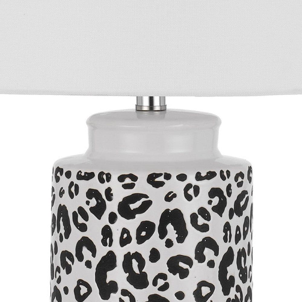 27 Inch Table Lamp with Dimmer Black and White Leopard Print