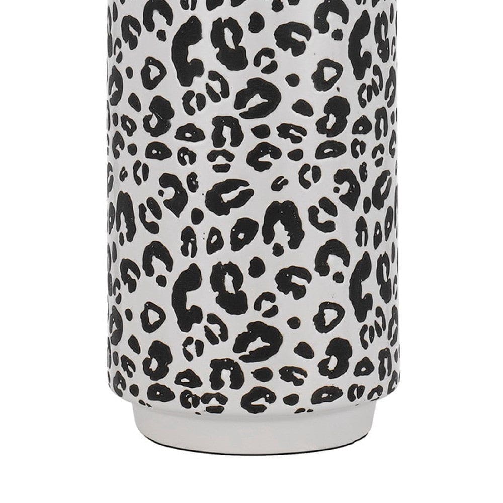 27 Inch Table Lamp with Dimmer Black and White Leopard Print