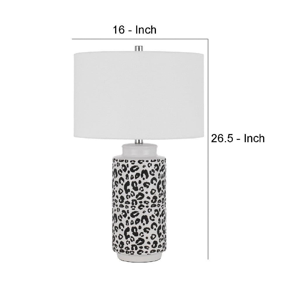 27 Inch Table Lamp with Dimmer Black and White Leopard Print