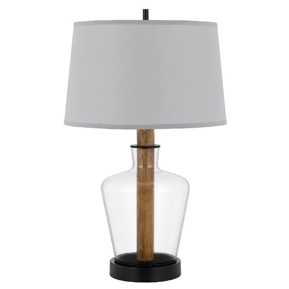 31 Inch Wood Accent Table Lamp with Dimmer Glass Jar Clear