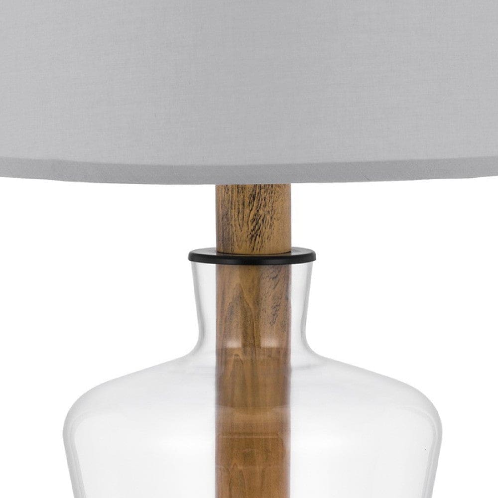 31 Inch Wood Accent Table Lamp with Dimmer Glass Jar Clear