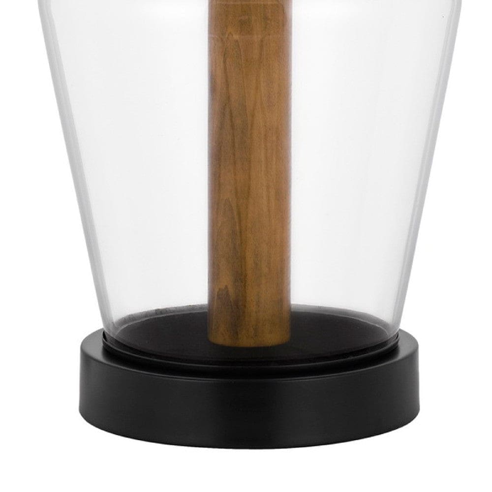 31 Inch Wood Accent Table Lamp with Dimmer Glass Jar Clear