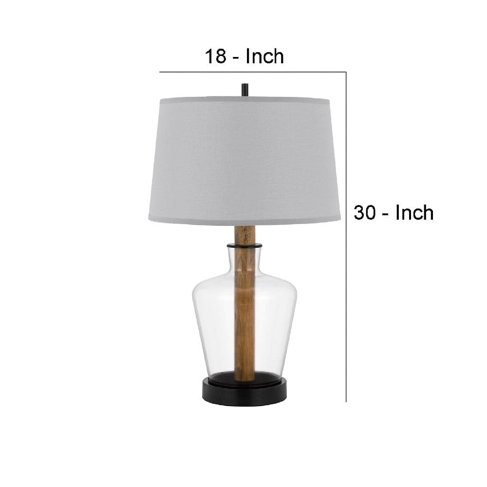 31 Inch Wood Accent Table Lamp with Dimmer Glass Jar Clear