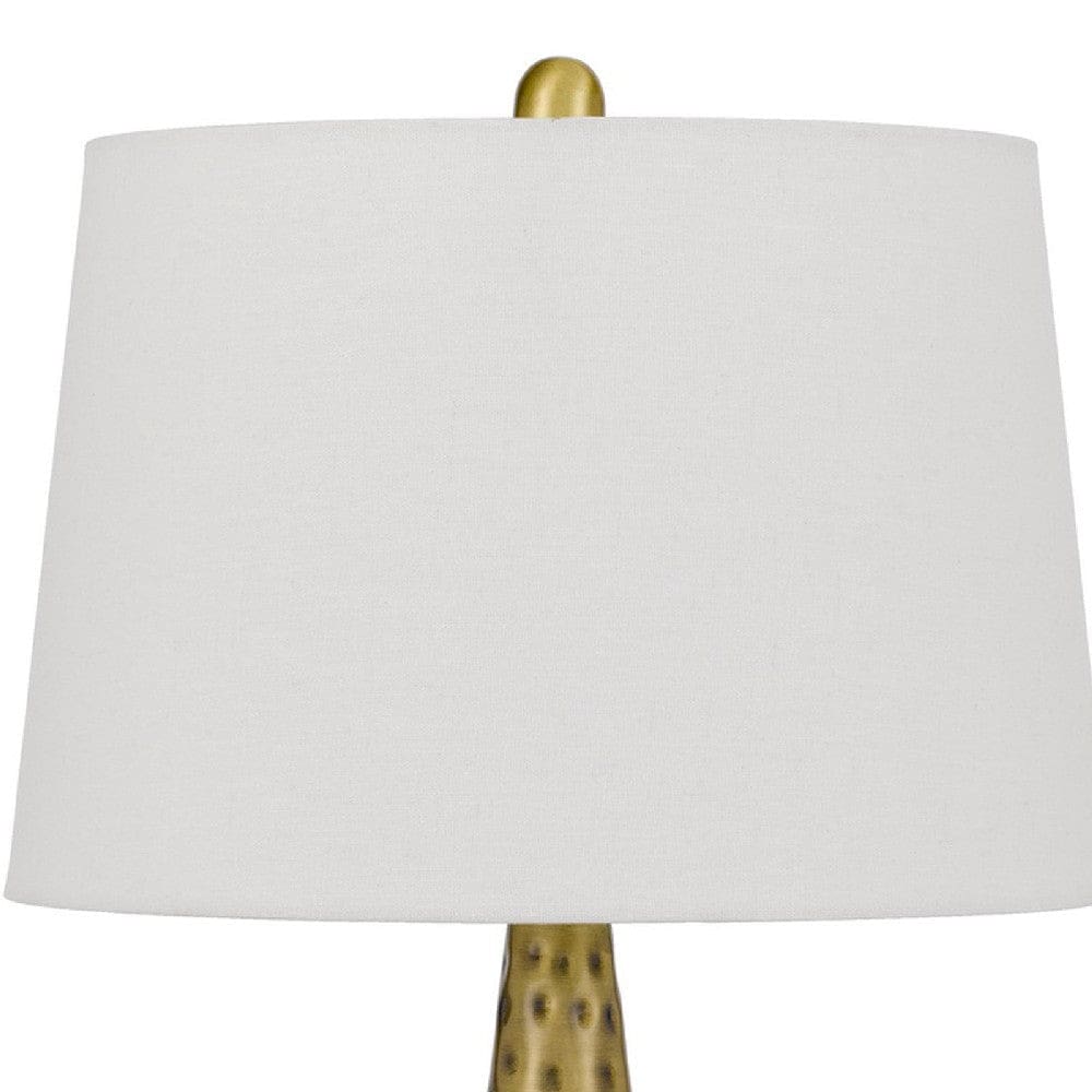 27 Inch Table Lamp with Metal Cone Hammered Brass Base