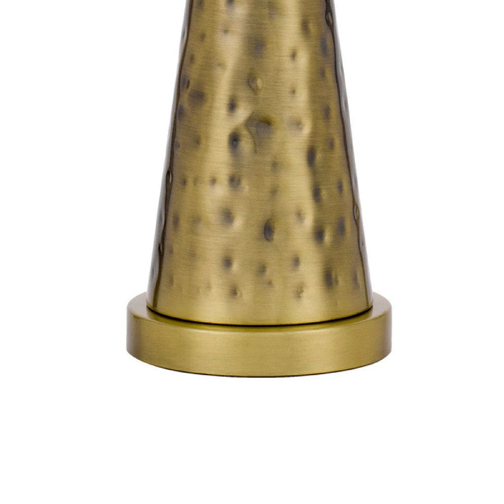 27 Inch Table Lamp with Metal Cone Hammered Brass Base