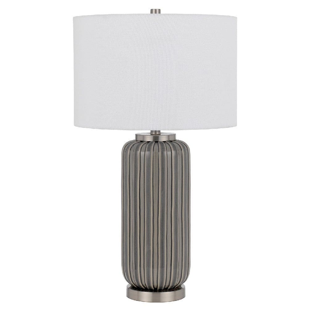 29 Inch Ceramic Curved Table Lamp with Stripes Dimmer Gray