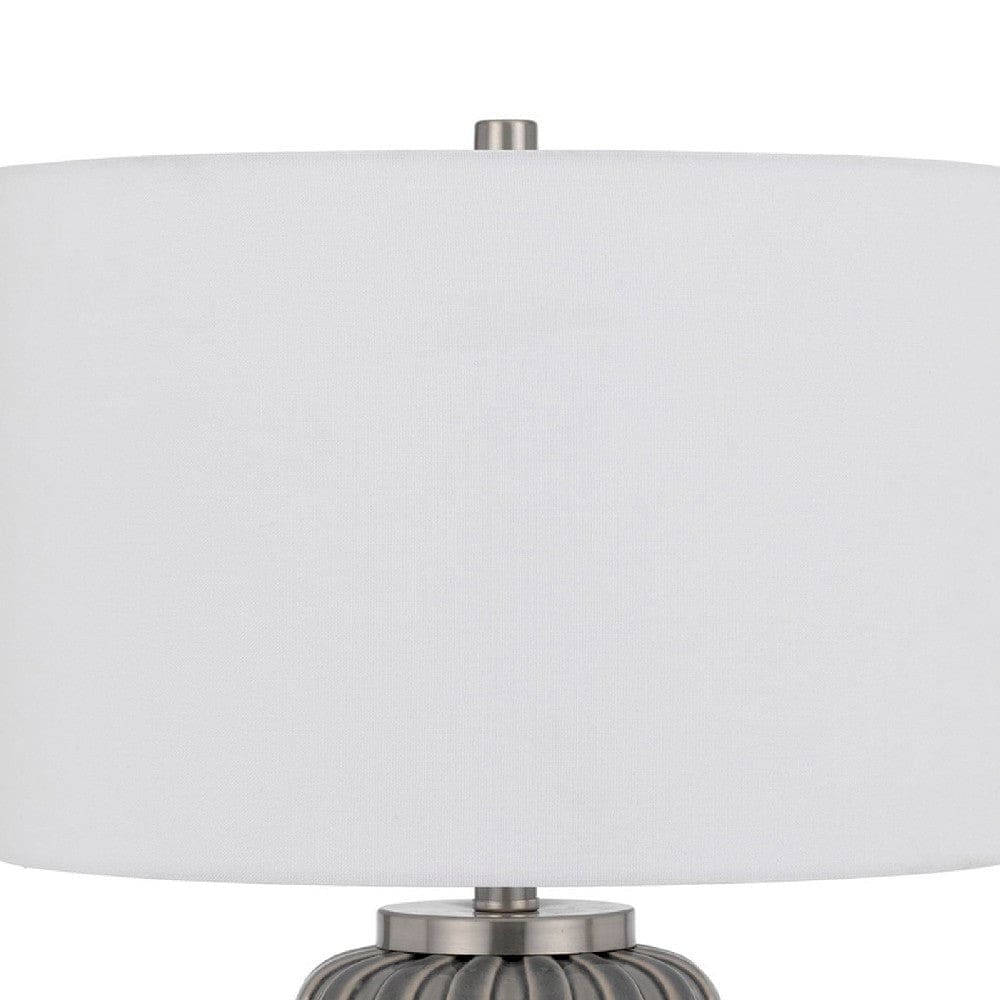 29 Inch Ceramic Curved Table Lamp with Stripes Dimmer Gray
