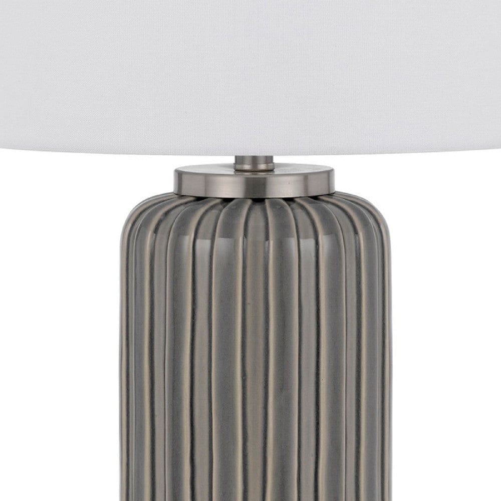 29 Inch Ceramic Curved Table Lamp with Stripes Dimmer Gray