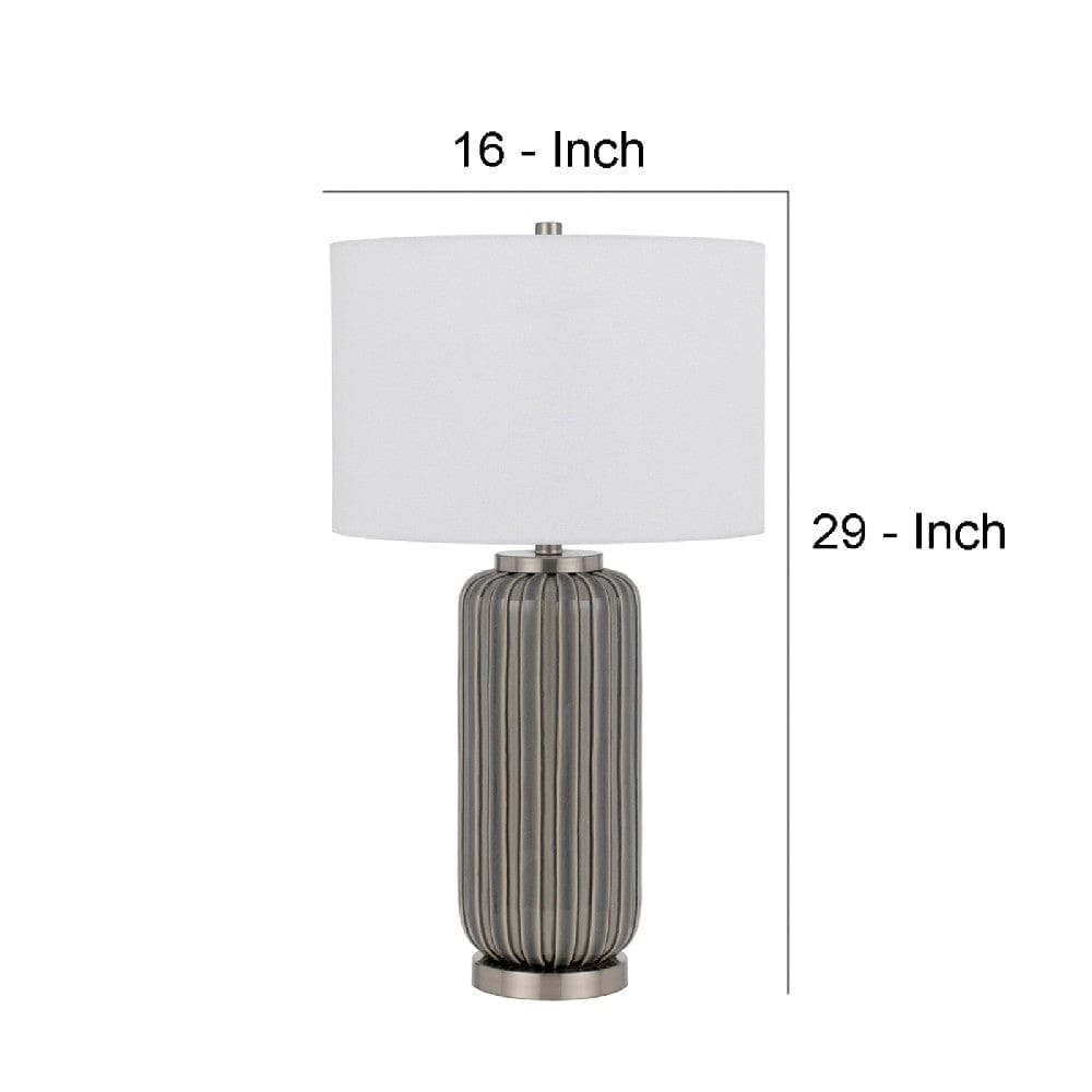 29 Inch Ceramic Curved Table Lamp with Stripes Dimmer Gray